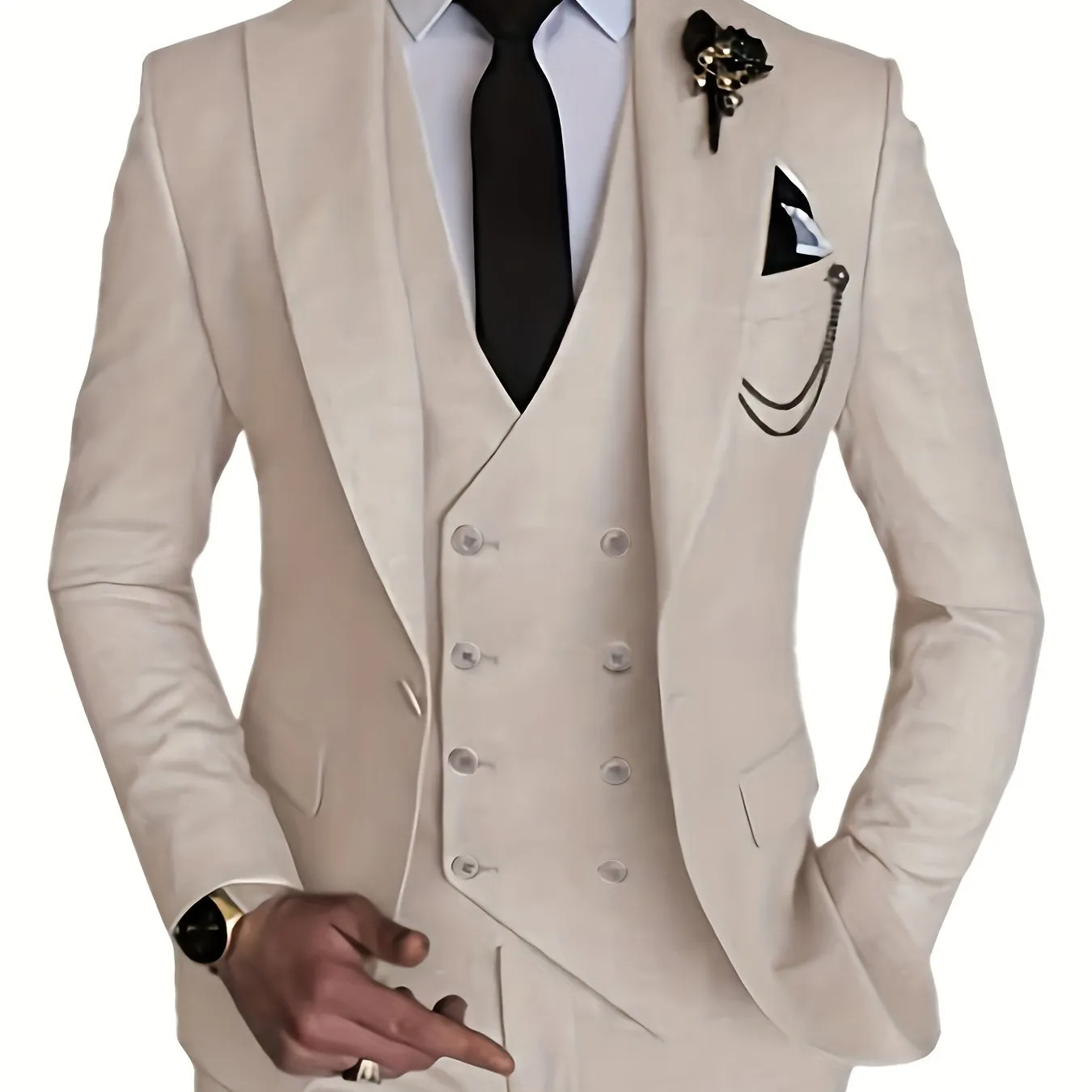 3pcs Men's Gentlemen Suits With Slim Fit Blazer Double Breasted Vest Pants Set