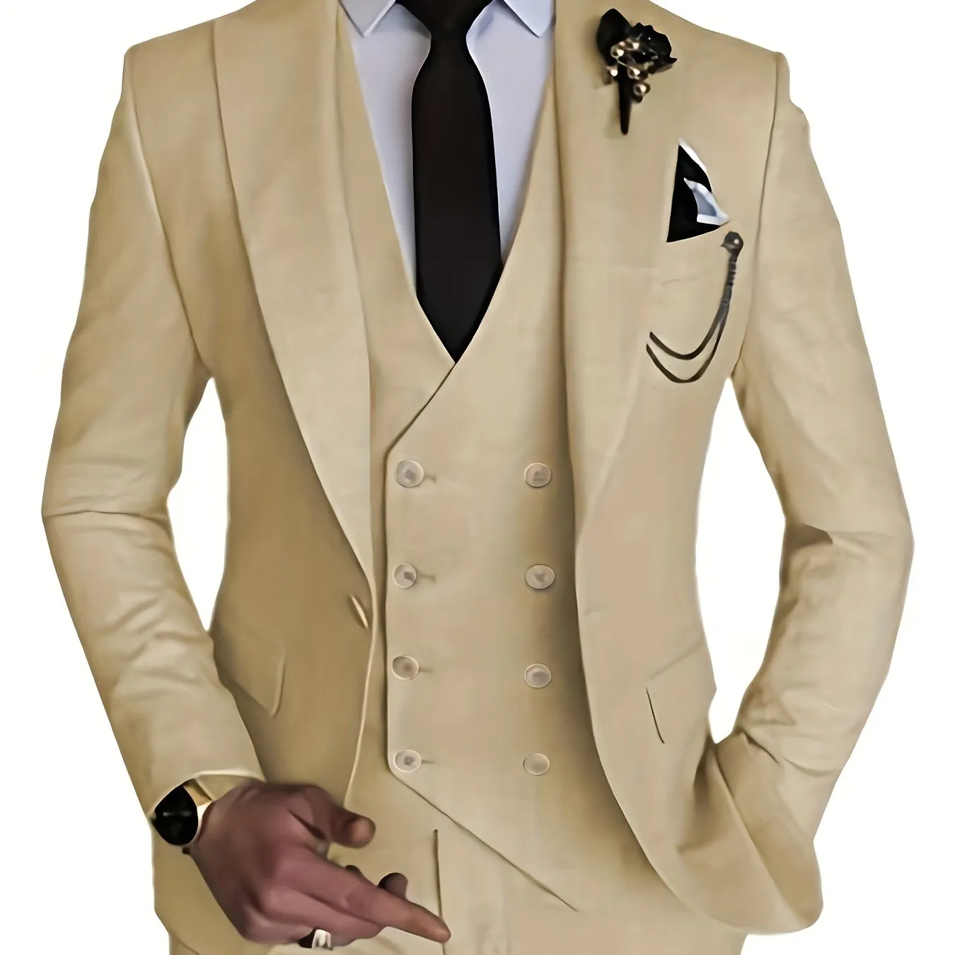 3pcs Men's Gentlemen Suits With Slim Fit Blazer Double Breasted Vest Pants Set