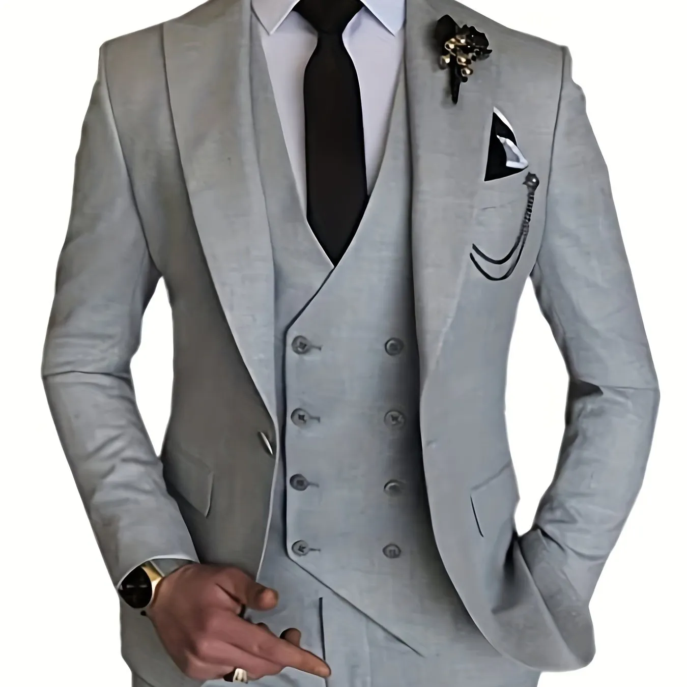 3pcs Men's Gentlemen Suits With Slim Fit Blazer Double Breasted Vest Pants Set