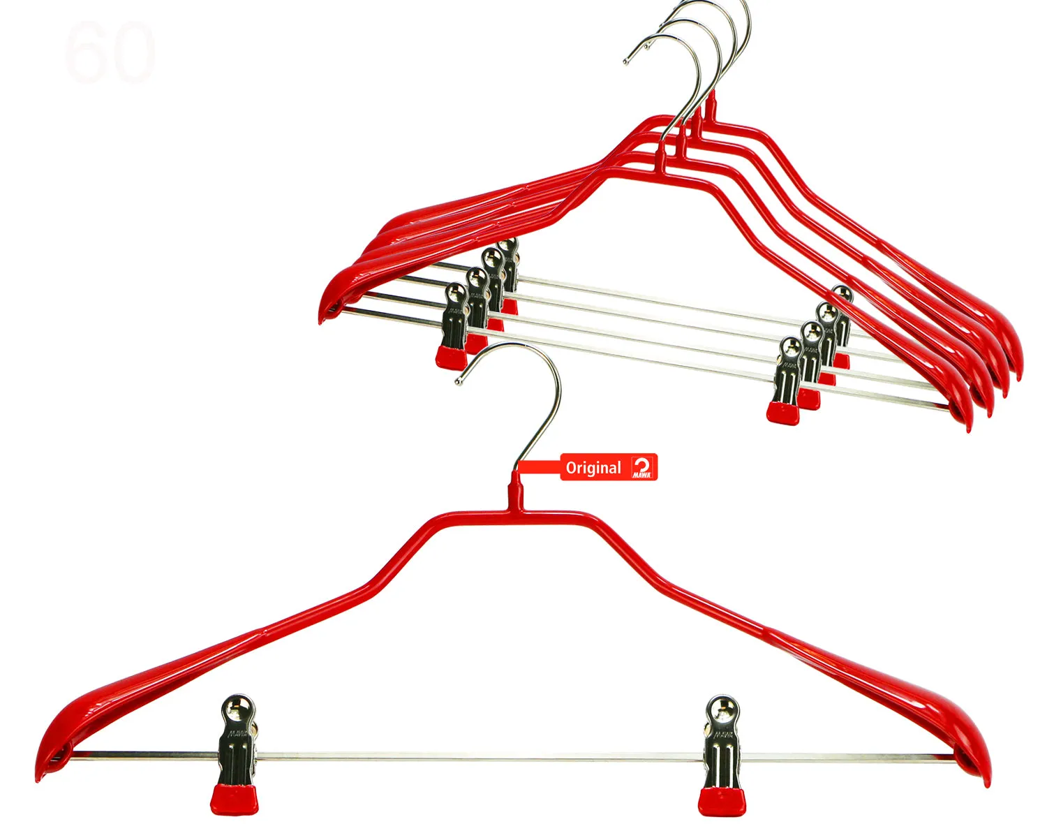 BodyForm Series -  Steel Coated Hanger with Shoulder Support & Adjustable Clips, Model 42LK, Red