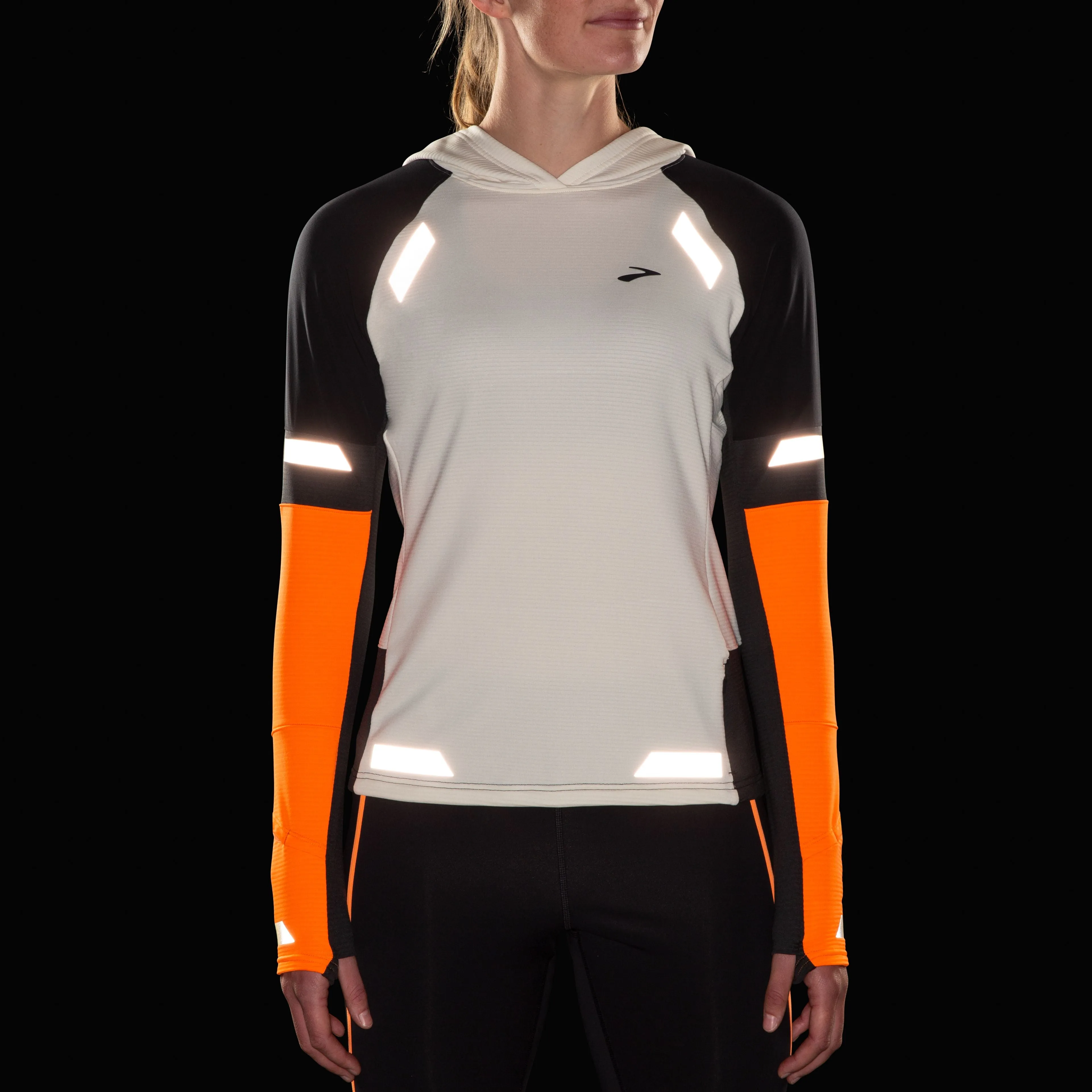 Brooks | Run Visible Notch Thermal Hoodie 2.0 | Women's | Ecru/Fluoro Flash/Black