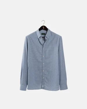 Brushed Cotton Blue Houndstooth Shirt