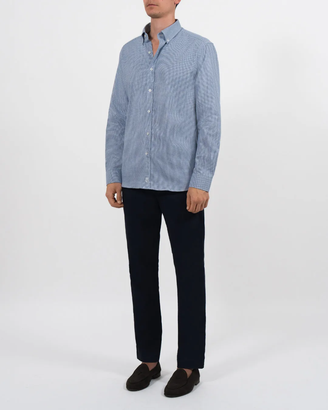 Brushed Cotton Blue Houndstooth Shirt