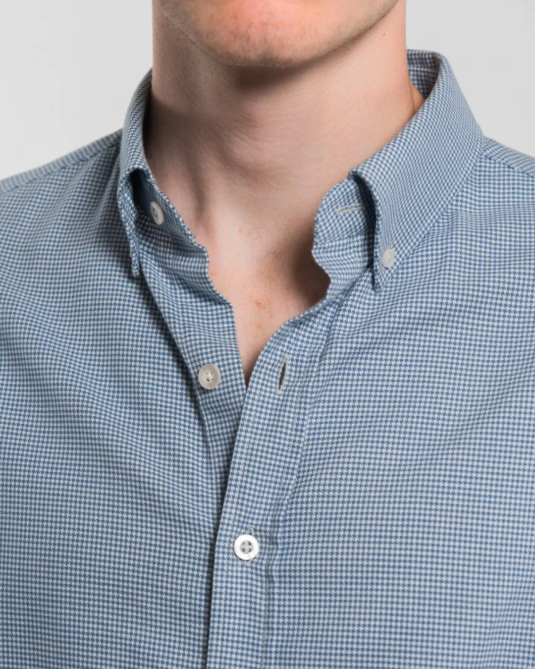 Brushed Cotton Blue Houndstooth Shirt