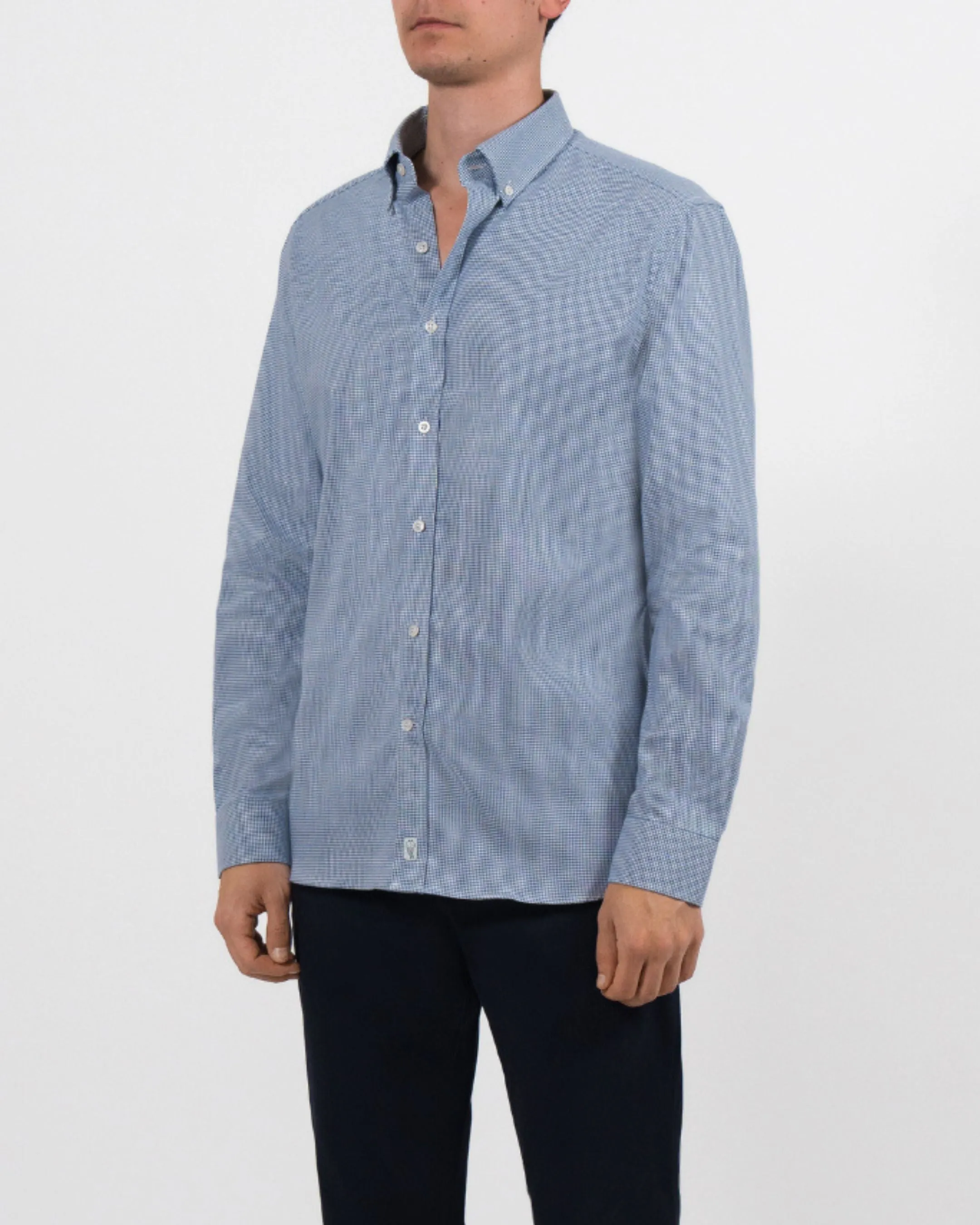 Brushed Cotton Blue Houndstooth Shirt