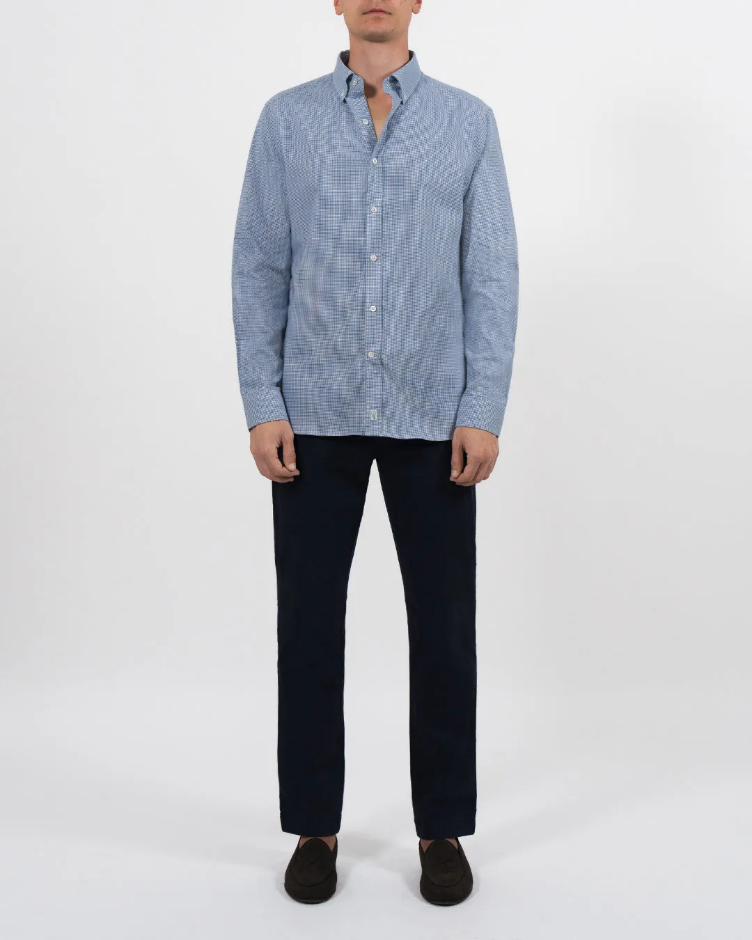 Brushed Cotton Blue Houndstooth Shirt