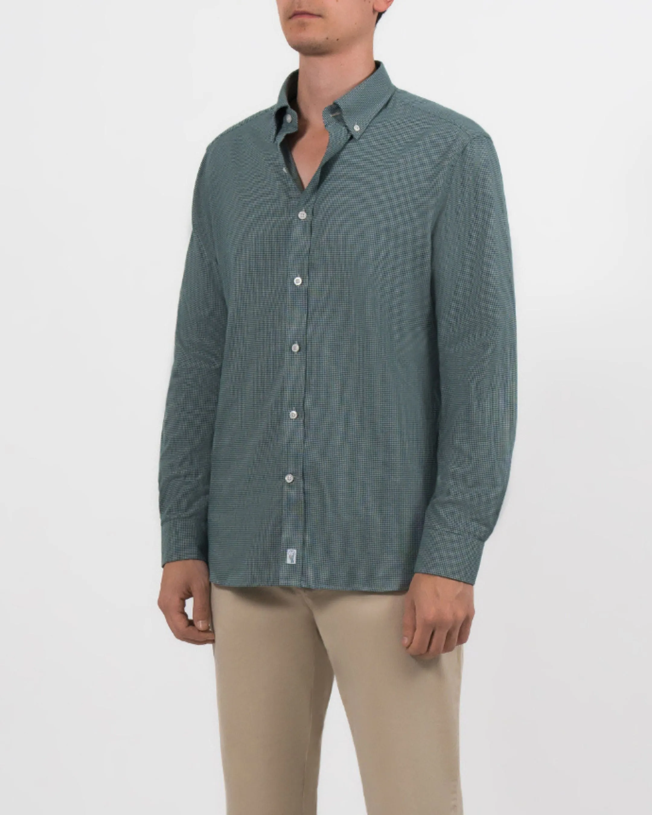 Brushed Cotton Hunter Green Houndstooth Shirt