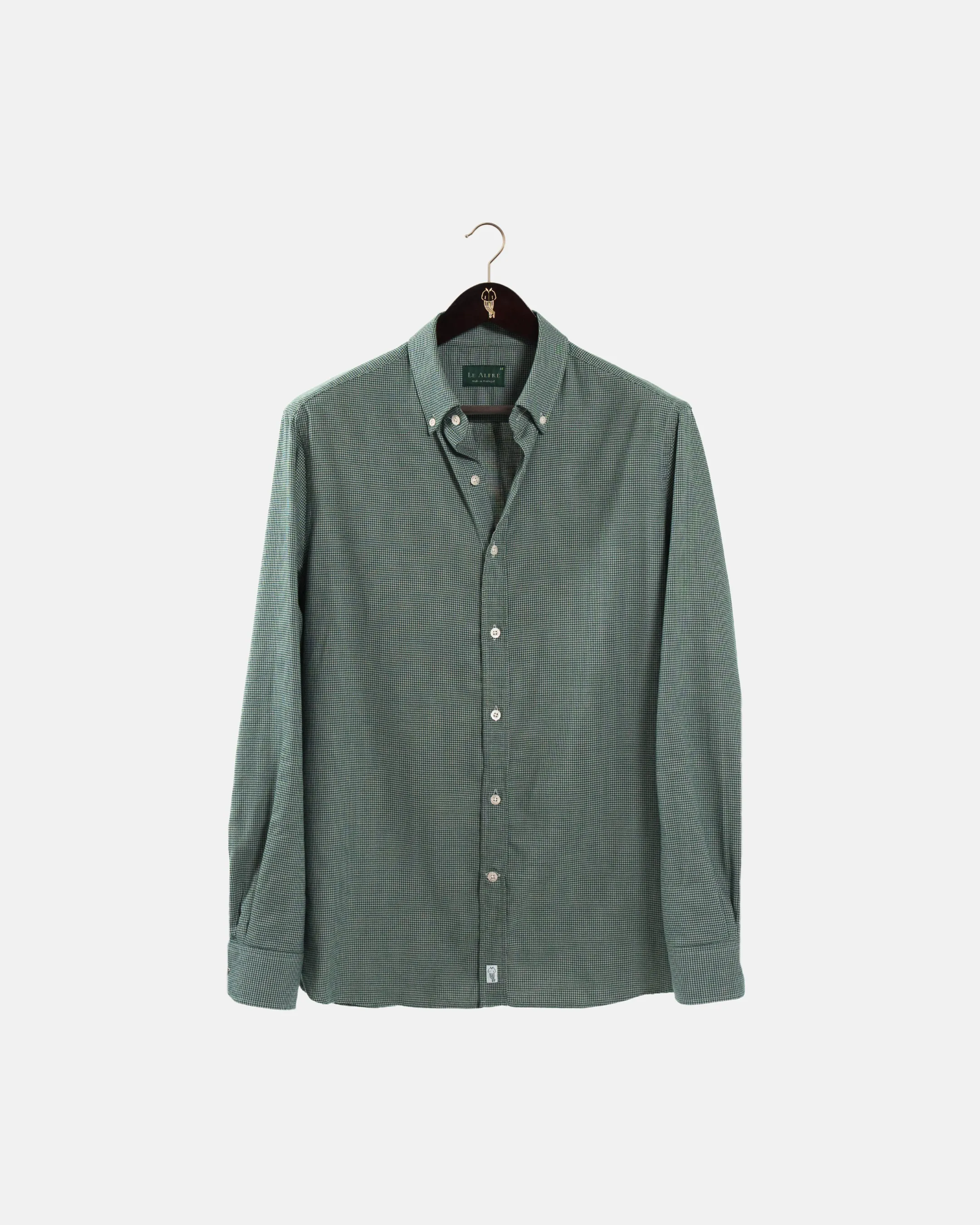 Brushed Cotton Hunter Green Houndstooth Shirt