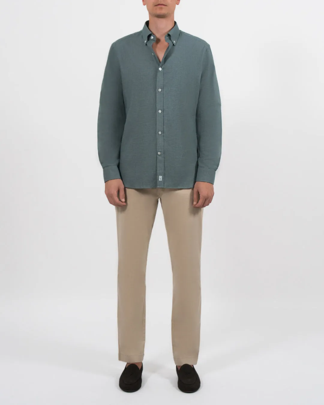 Brushed Cotton Hunter Green Houndstooth Shirt