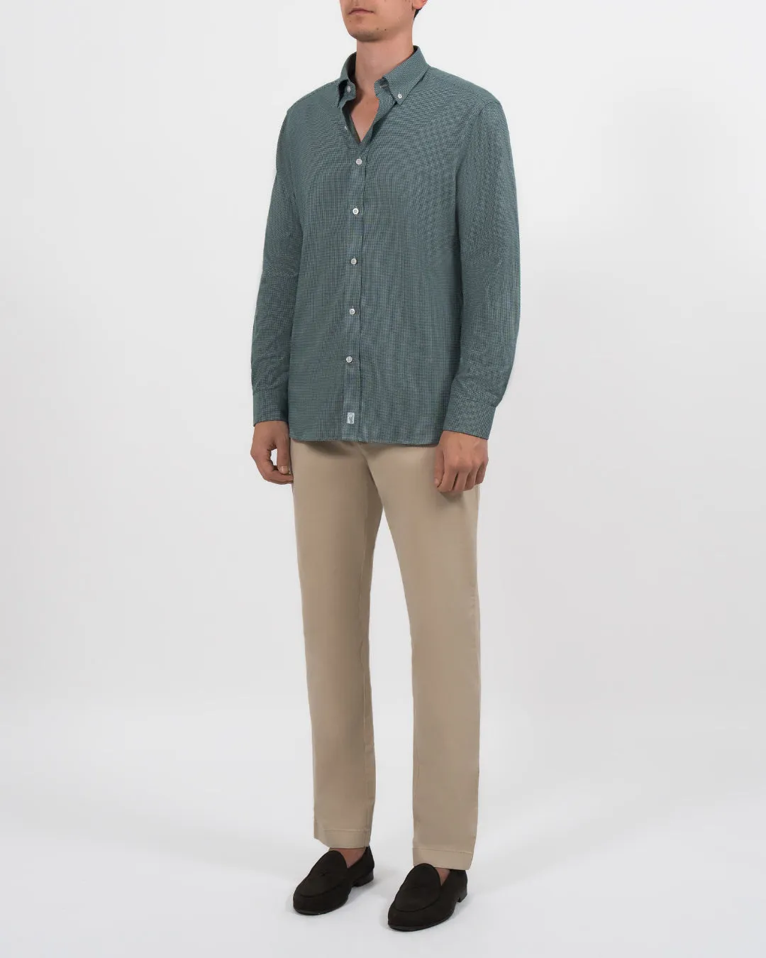 Brushed Cotton Hunter Green Houndstooth Shirt