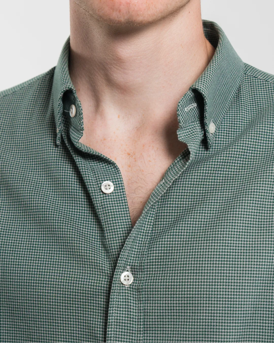 Brushed Cotton Hunter Green Houndstooth Shirt