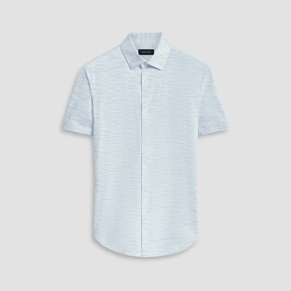 Bugatchi Ooohcotton Miles Solid Texture Short Sleeve Sport Shirt - Sky