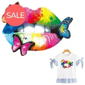 Butterfly Lips Thermal Patches Heat Stickers Thermal Press Hoodies Tops A-Level Washable Vinyl DIY Heat Transfer Girl T-Shirt