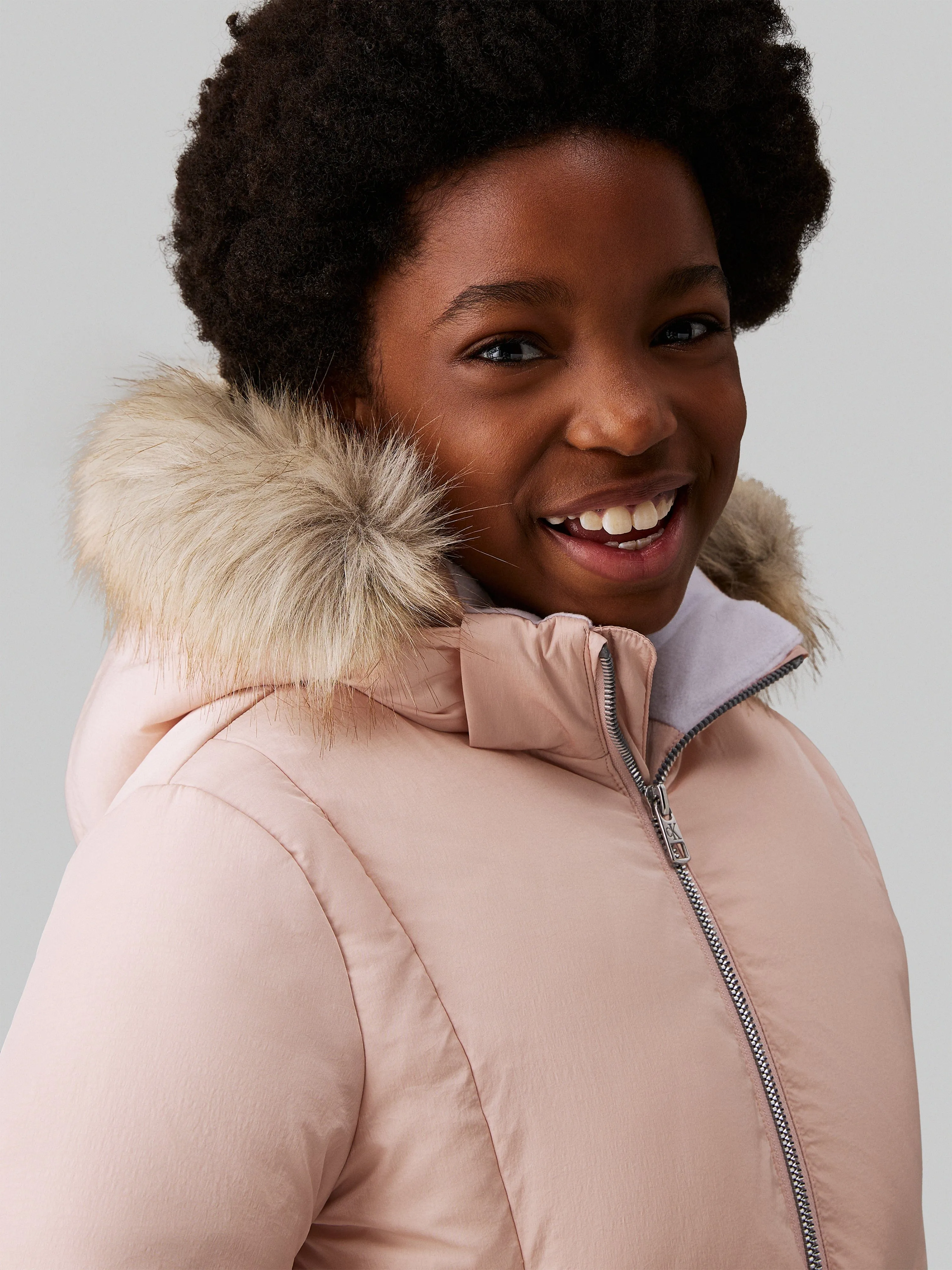 Calvin Klein Girls Classic Belted Fur Jacket in Pink