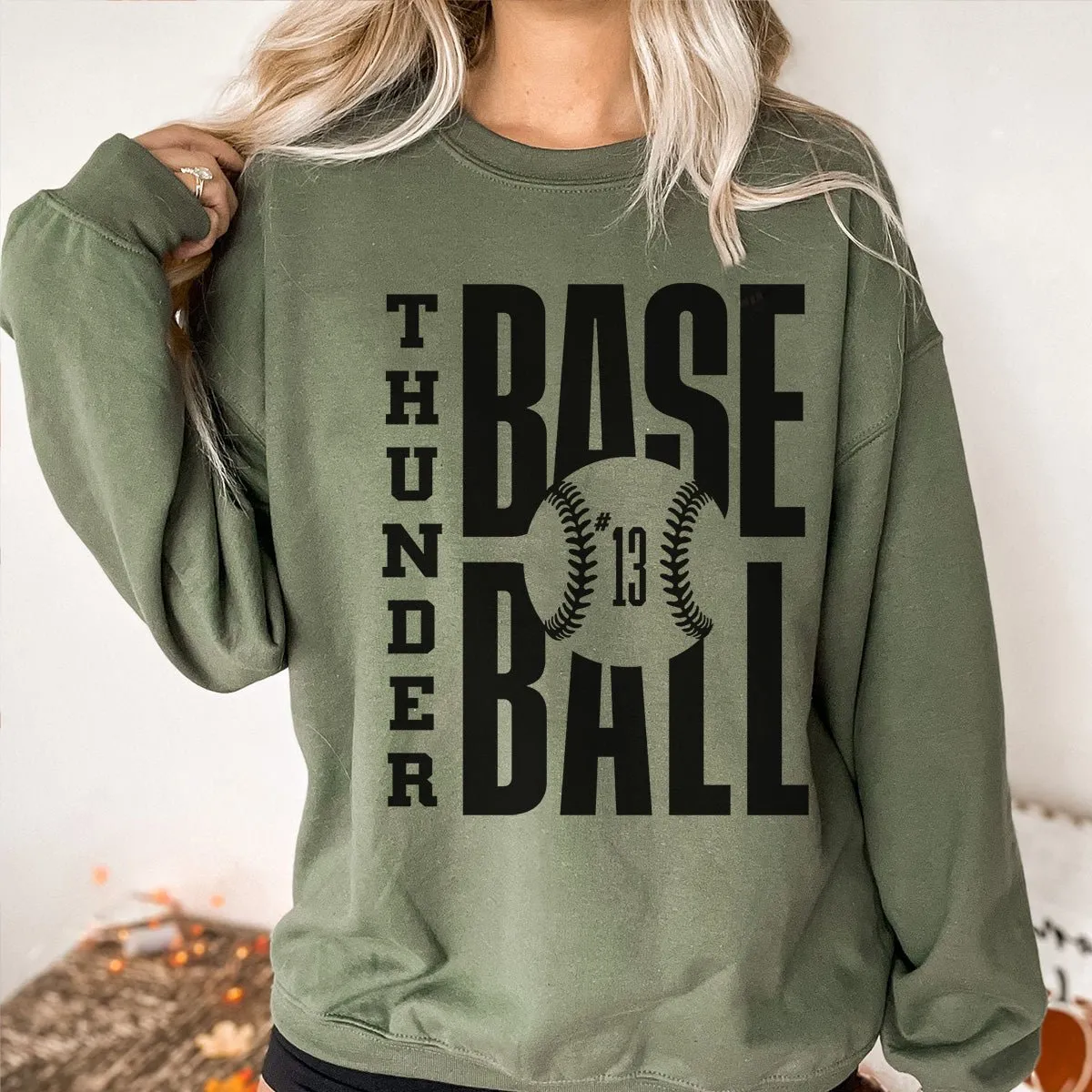 CUSTOM BASEBALL TEAM & NUMBER | Crew Sweatshirts