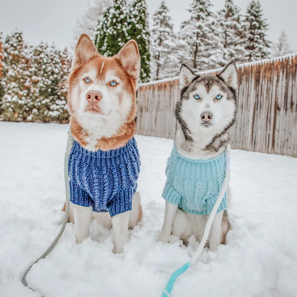 Dog Cable Knit Sweater - Light Blue