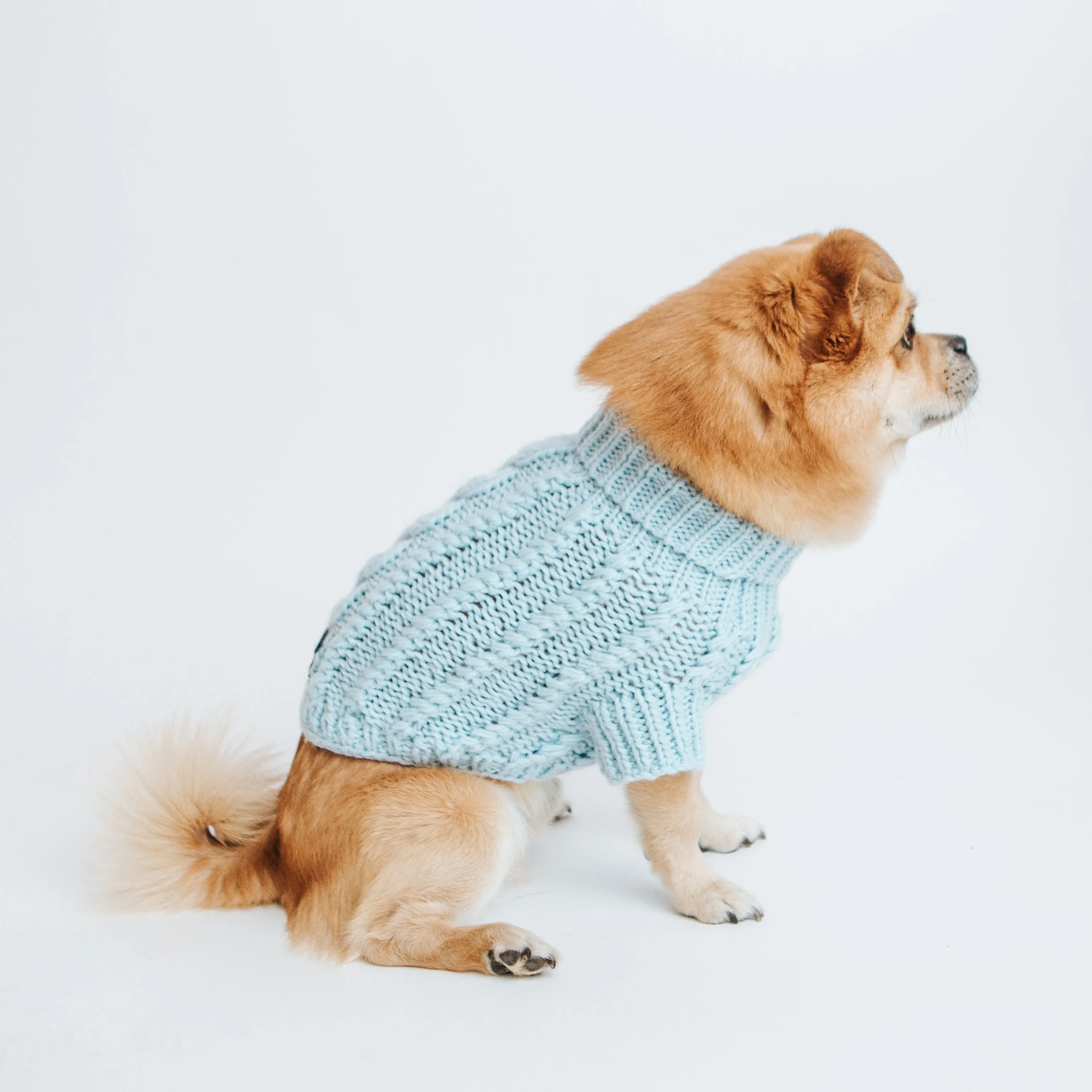 Dog Cable Knit Sweater - Light Blue