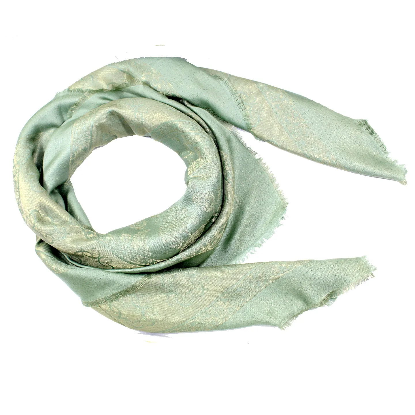 Elie Saab Scarf Light Green Floral - Extra Large Square Wool Silk Wrap