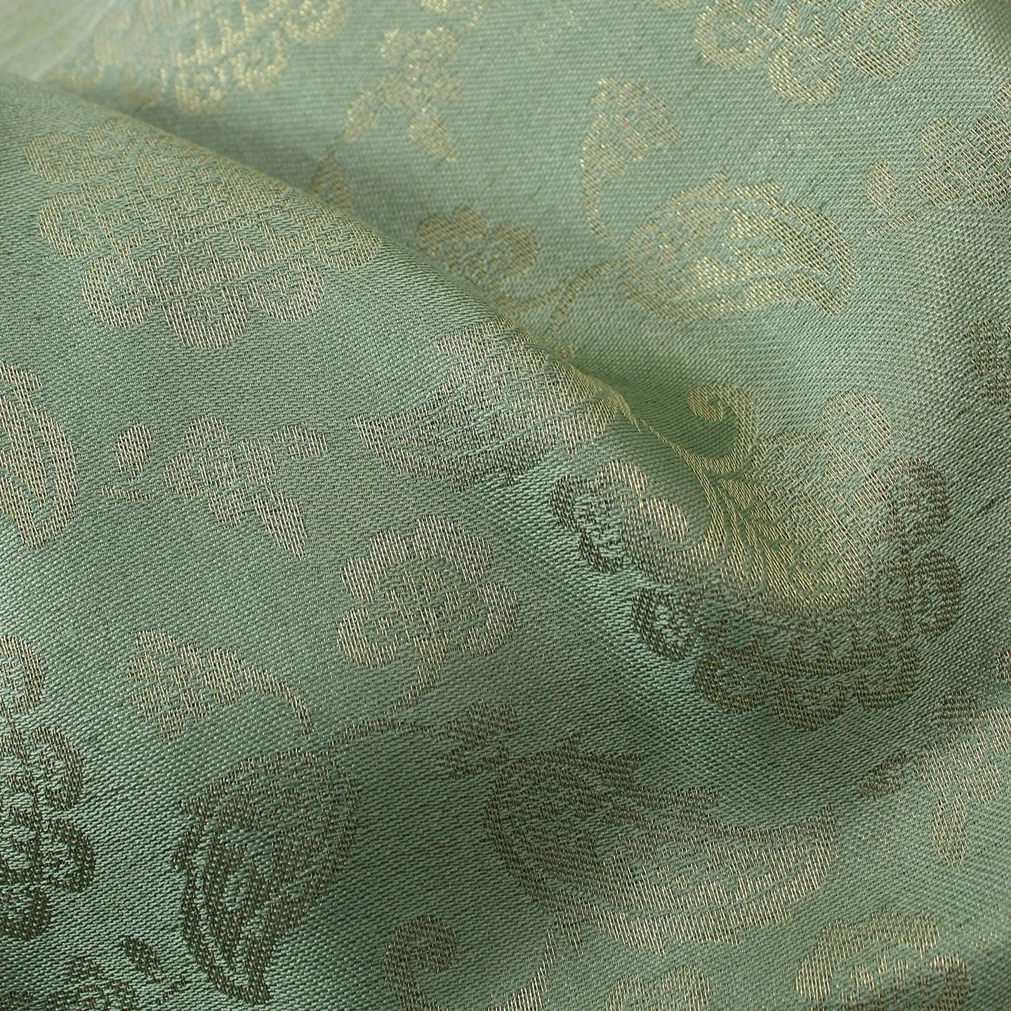 Elie Saab Scarf Light Green Floral - Extra Large Square Wool Silk Wrap