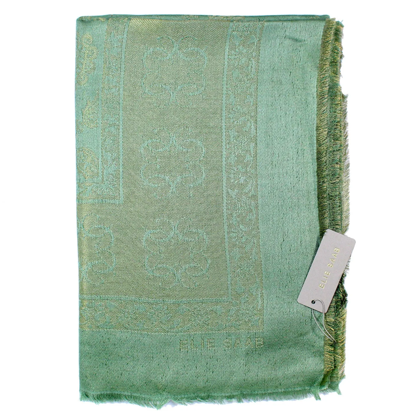 Elie Saab Scarf Light Green Floral - Extra Large Square Wool Silk Wrap