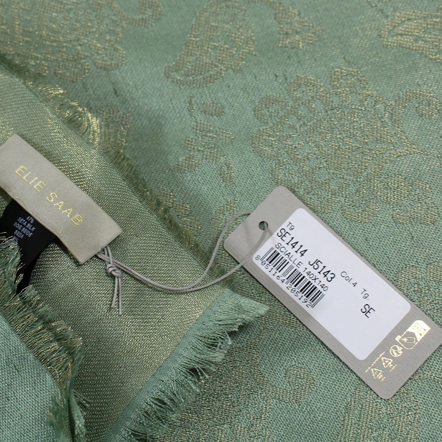 Elie Saab Scarf Light Green Floral - Extra Large Square Wool Silk Wrap