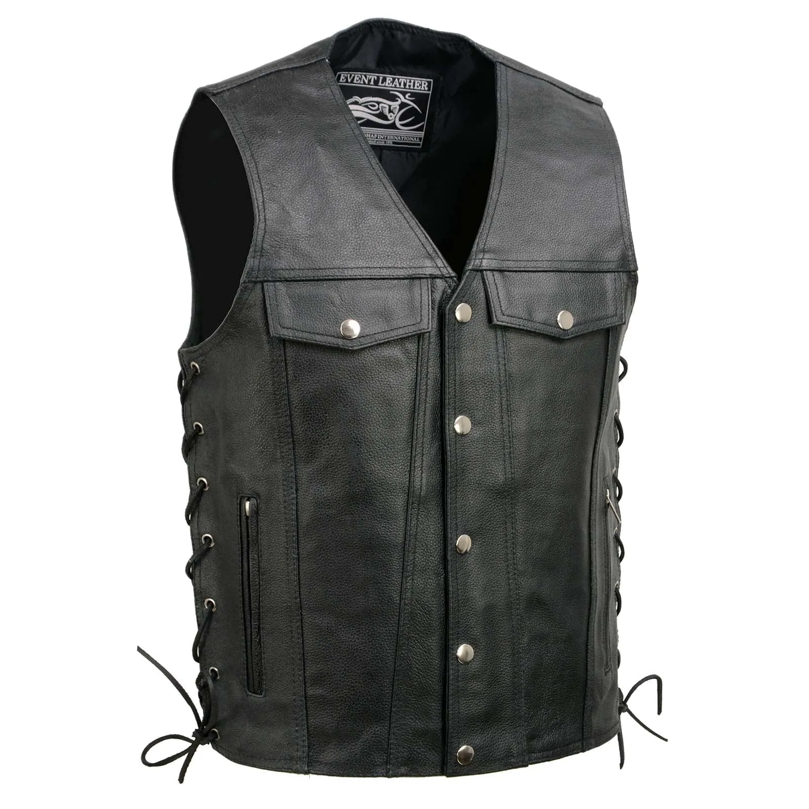 Event Leather EL5360 Black Motorcycle Leather Vest with Denim Style