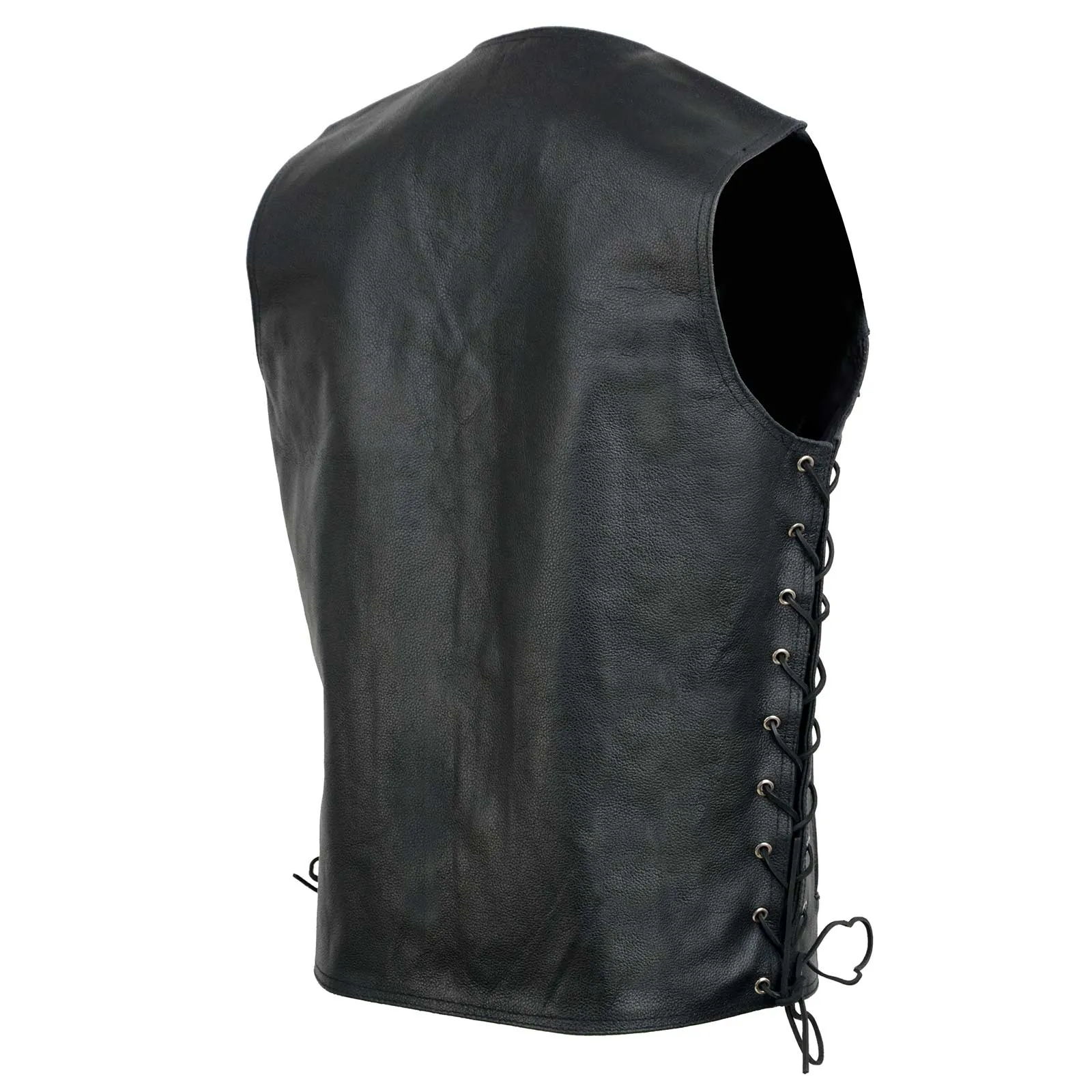 Event Leather EL5360TALL Black Motorcycle Leather Vest Tall Sizes with Denim Style Pockets -Riding Club Adult Vests