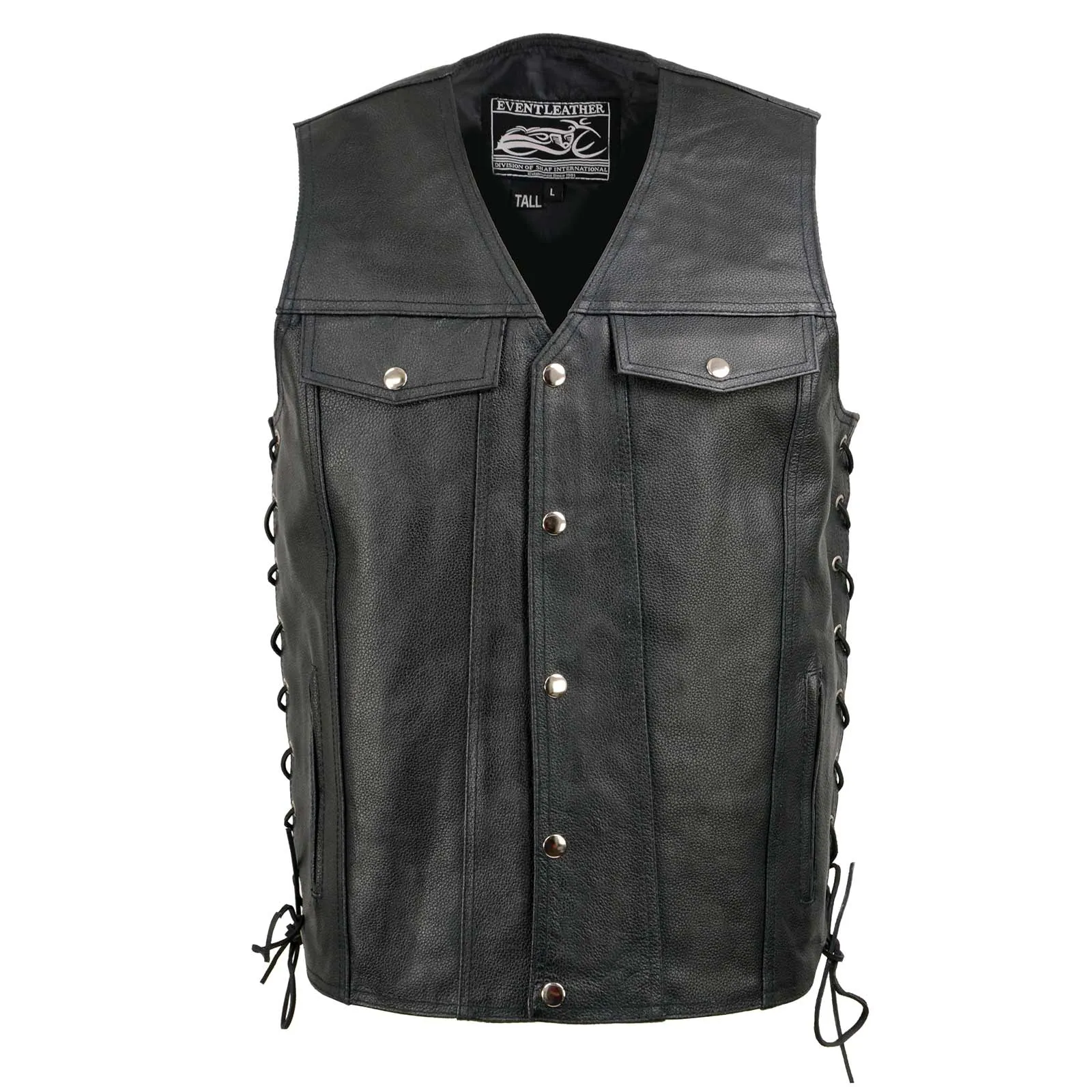 Event Leather EL5360TALL Black Motorcycle Leather Vest Tall Sizes with