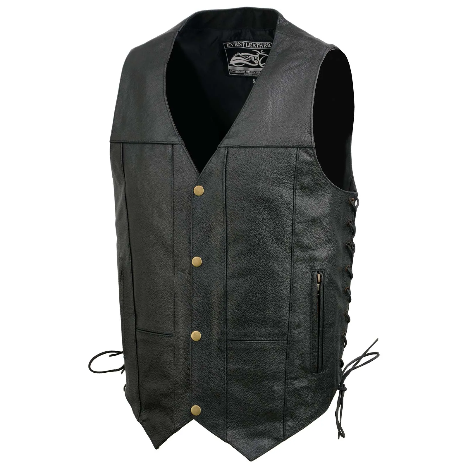 Event Leather EL5391 Black Motorcycle Leather Vest for Men w/ 10