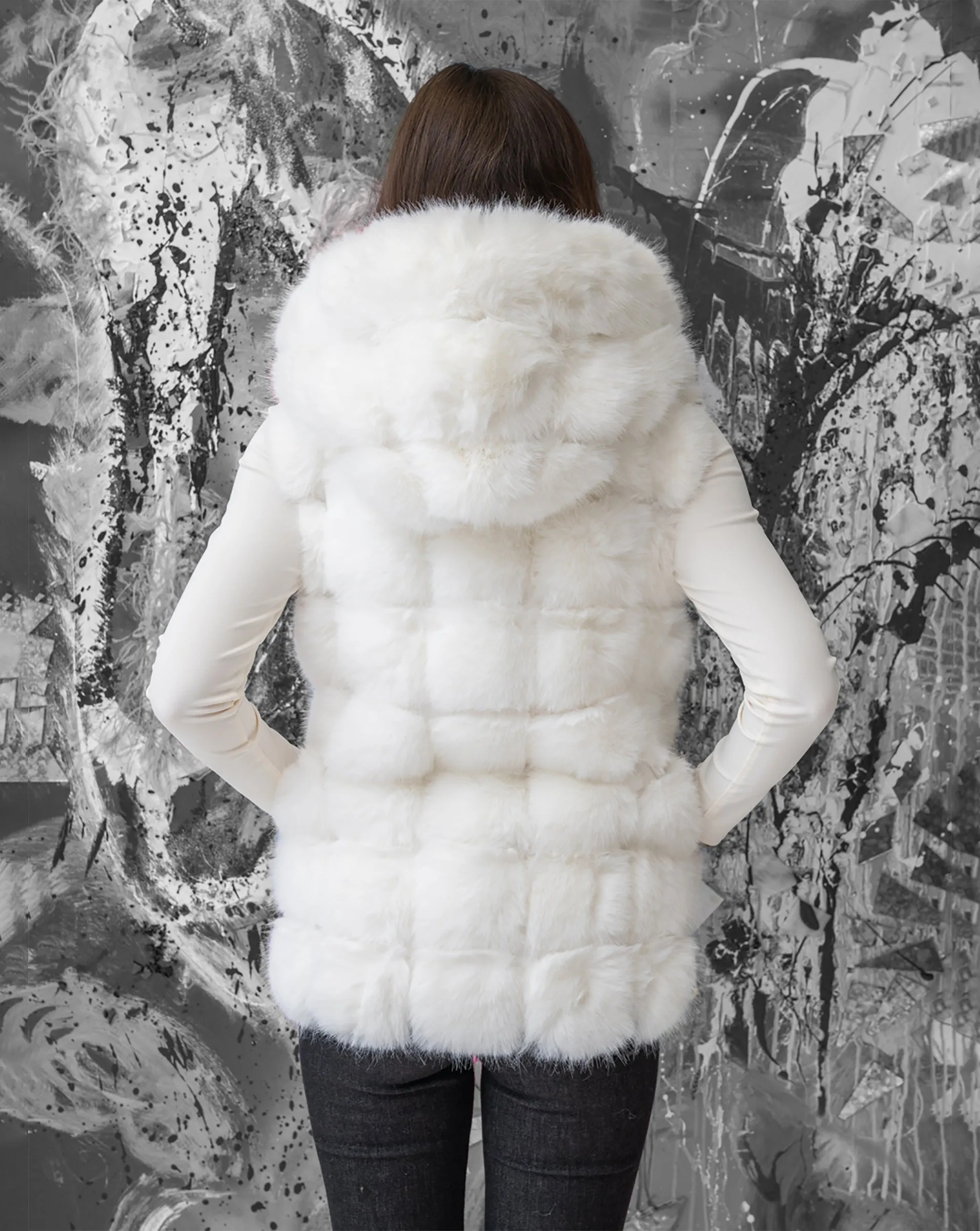 Faux Fur & Faux Leather Hooded Vest