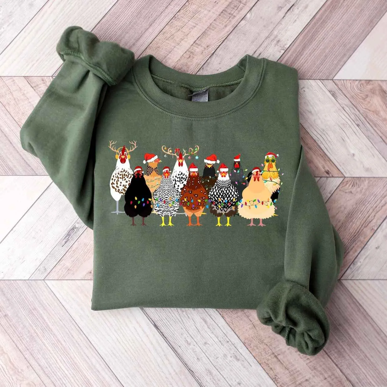 Festive Christmas Chicken Sweatshirt – Holiday Hen Design