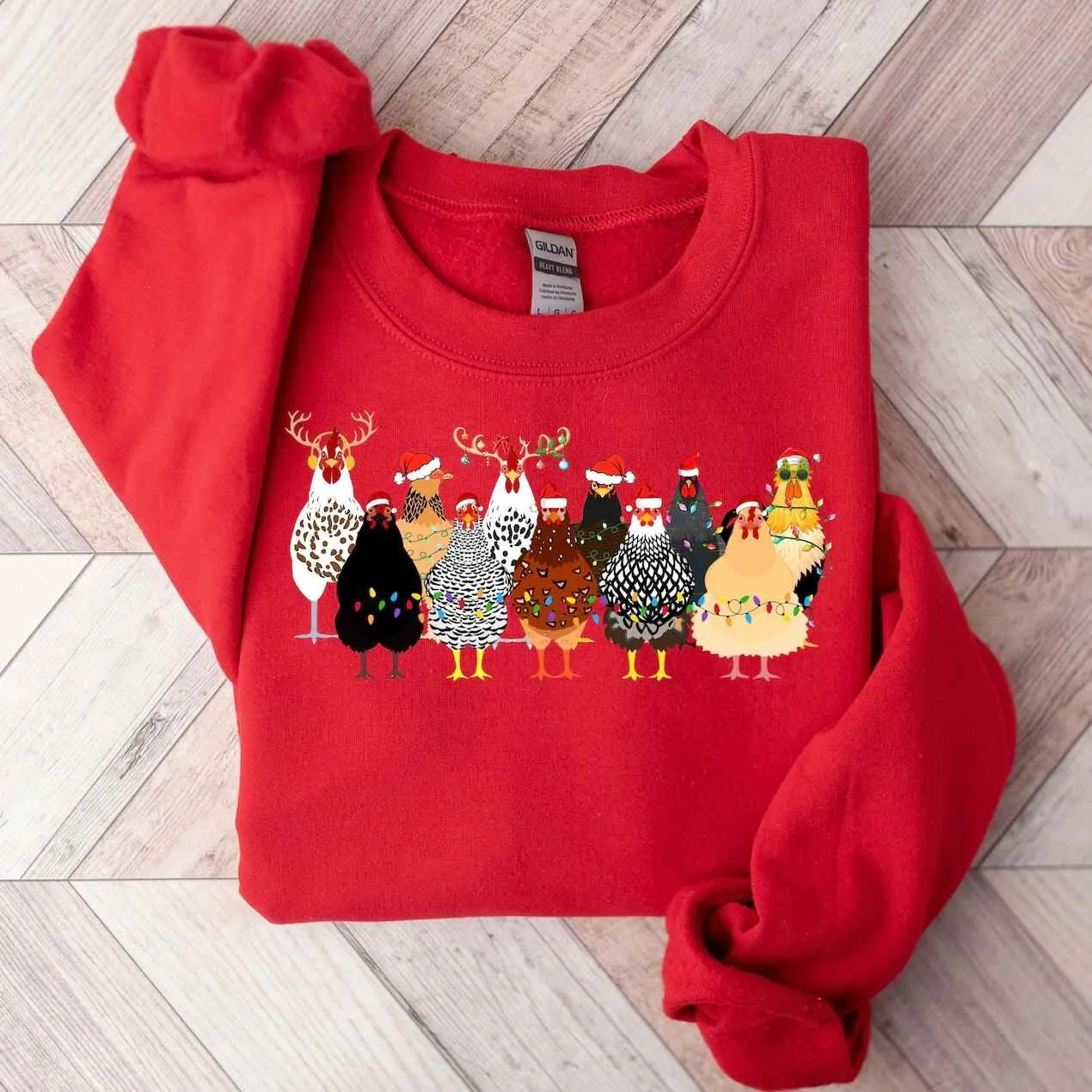 Festive Christmas Chicken Sweatshirt – Holiday Hen Design