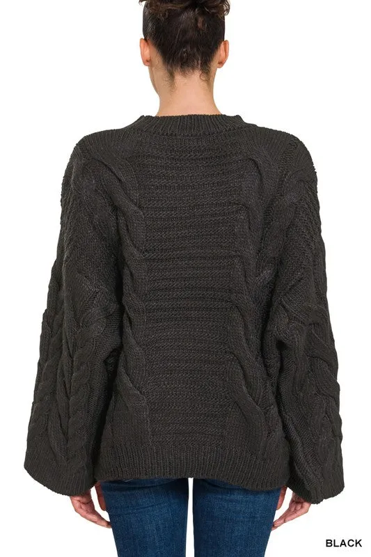 FS clearance Oversized Bell Sleeve Cable Knit Sweater