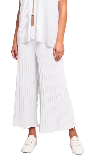 Giuliana Plisse-Look Cropped Wide Leg Pants - White