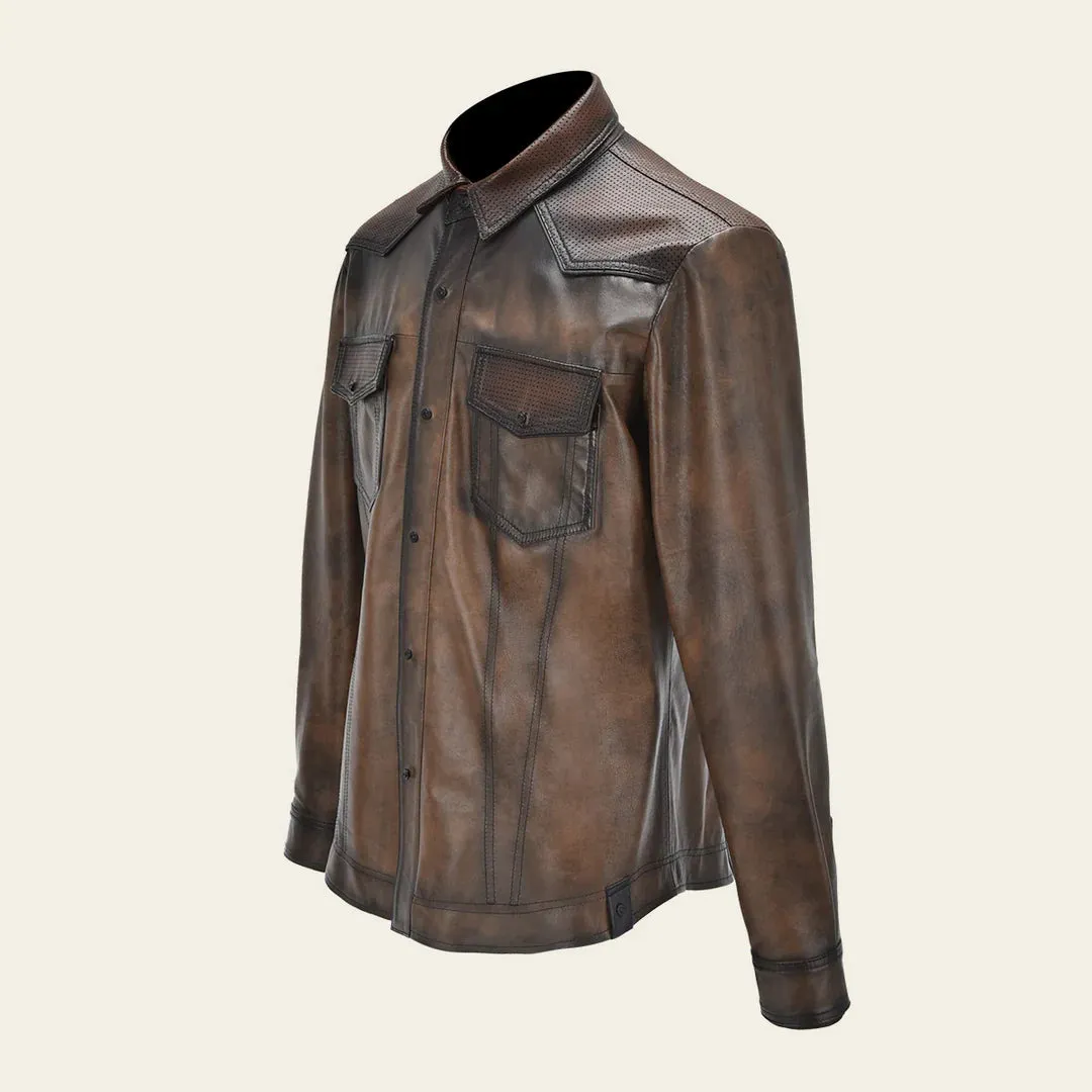 H352COC - Cuadra chocolate casual fashion lambskin blouson shirt for men