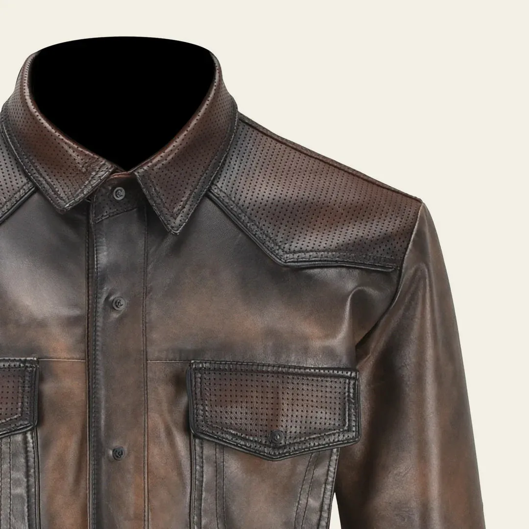 H352COC - Cuadra chocolate casual fashion lambskin blouson shirt for men