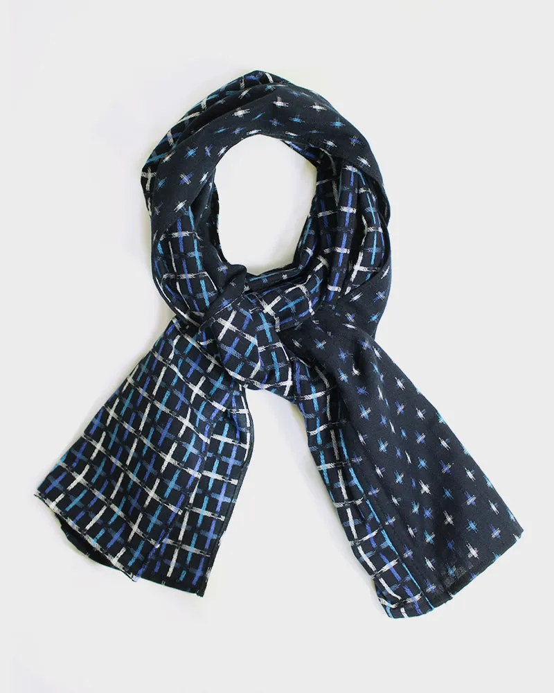 Kiriko Original Scarf, Double Split, White, Indigo and Light Blue, Jyuji