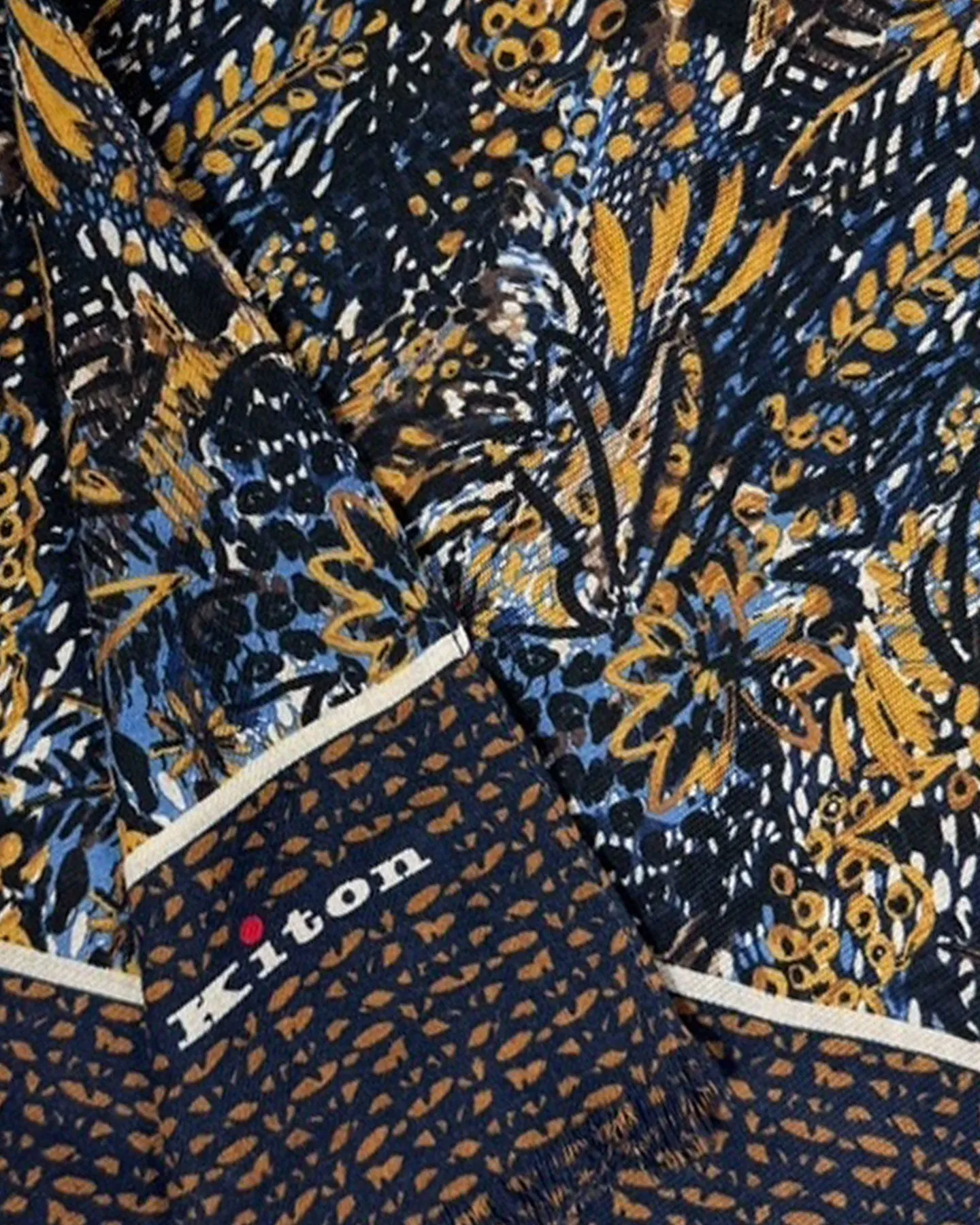 Kiton Cashmere Scarf Dark Blue Olive Floral