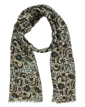 Kiton Scarf Gray Botanical Floral - Luxury Cotton Shawl