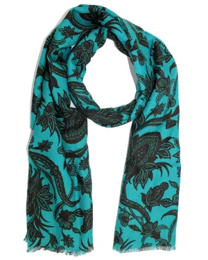 Kiton Wool Silk Scarf Teal Black Floral Men Collection SALE