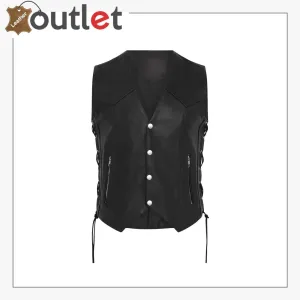 Lace Up Motorcycle Leather Waistcoat