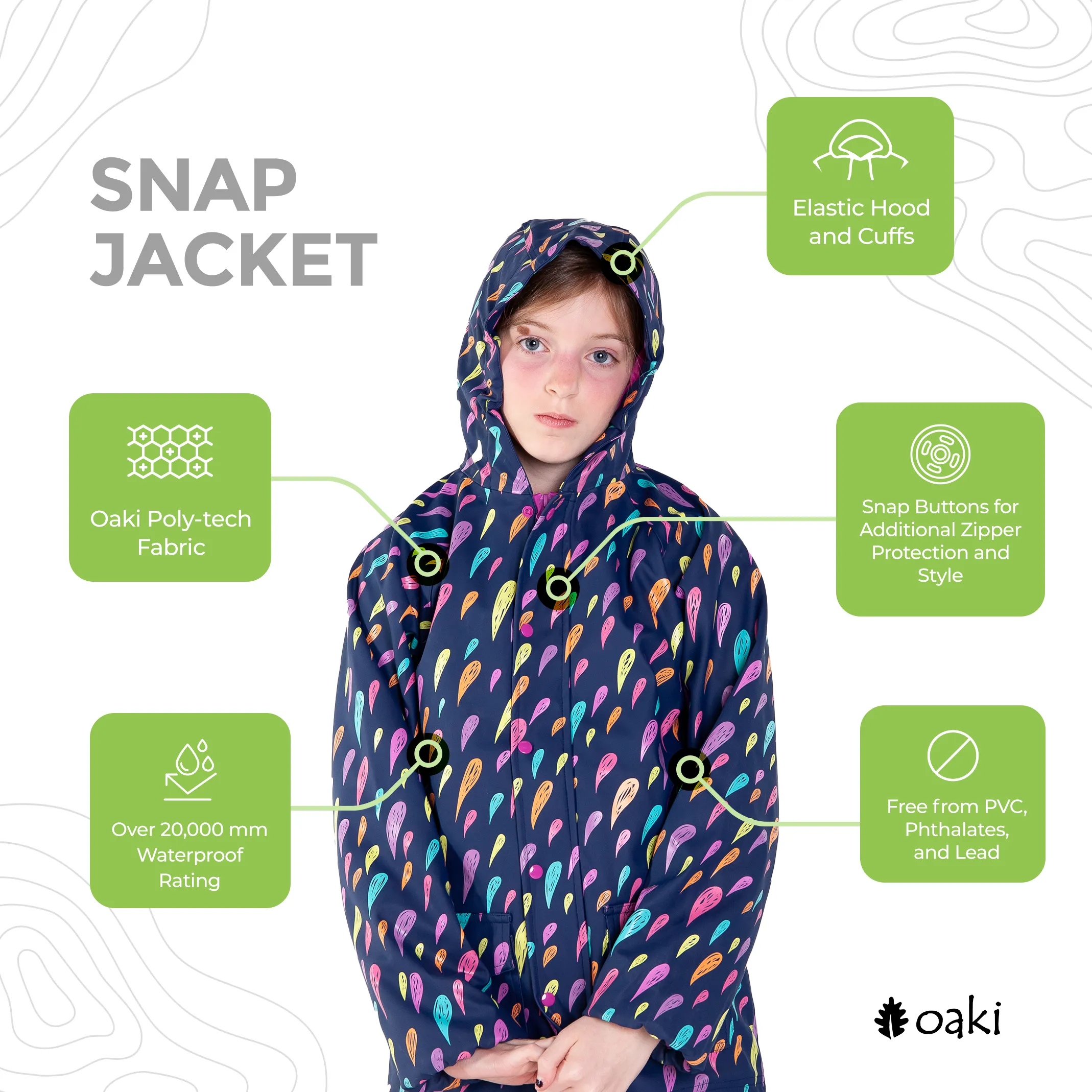 Lined Rain Jacket, Colorful Raindrops (runs large, recommend sizing down)