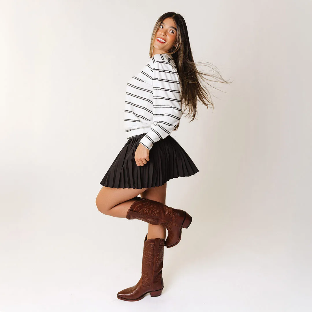 Long Sleeve Sweater, Cream and Black Stripe