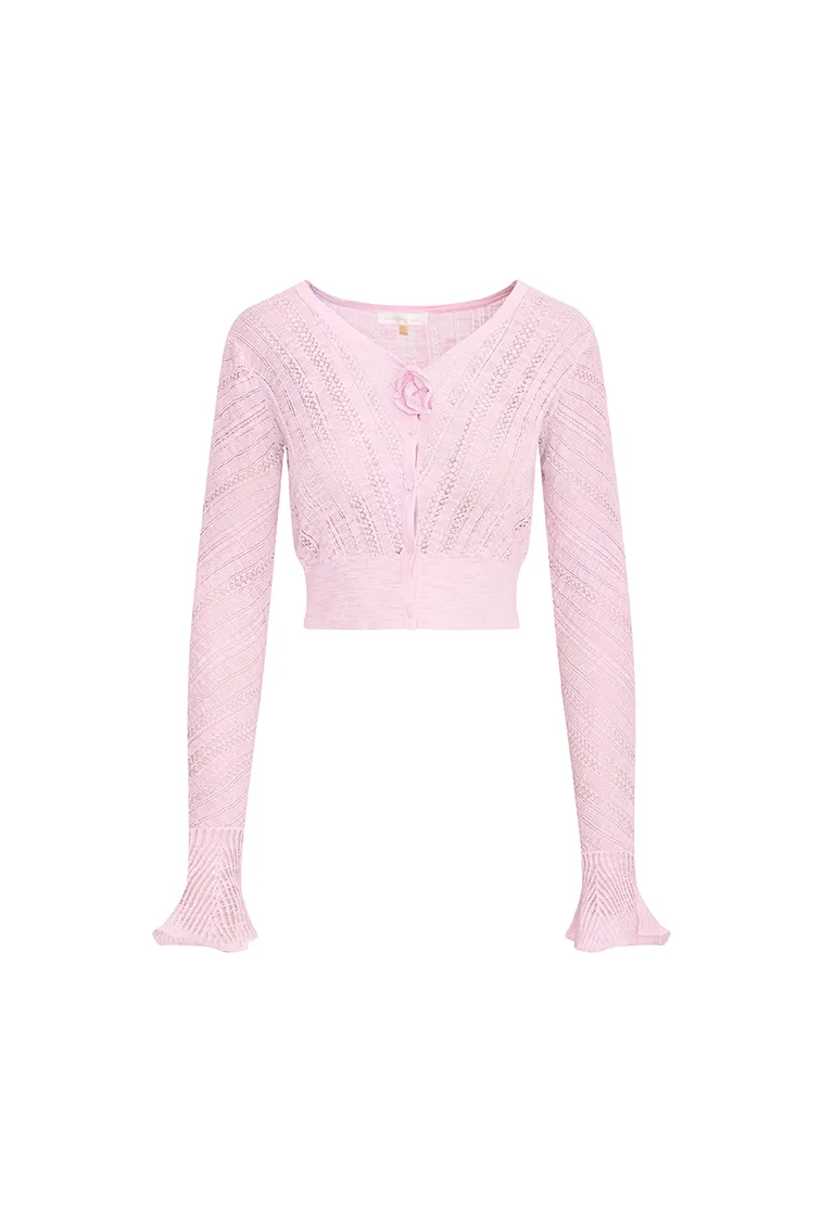 Luz Cotton Pointelle Rosette Cardigan