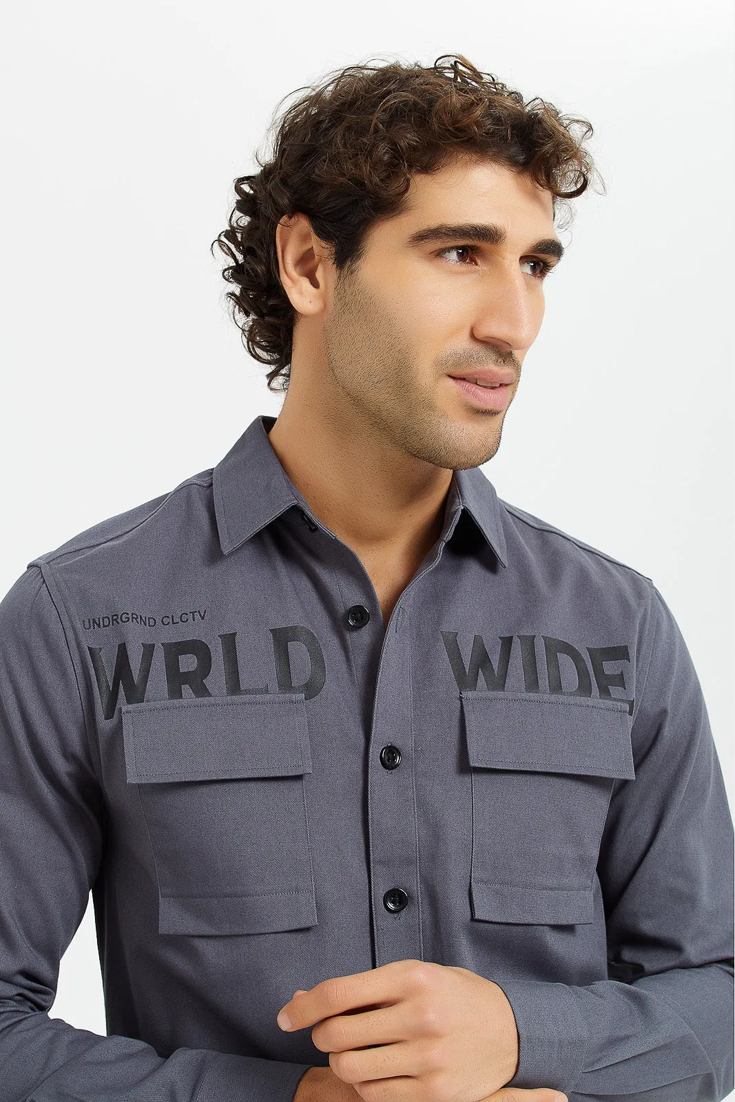 Men Grey Twill Over Shirt