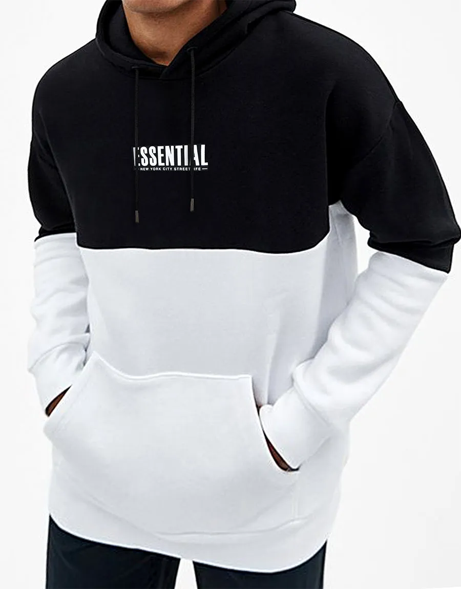 Men's Fleece Pullover Hoodie- Black & White