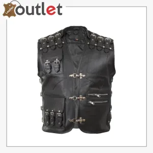 Men's Genuine Cow Leather Heavy Buckled Rocker Biker Motorcycle Vest