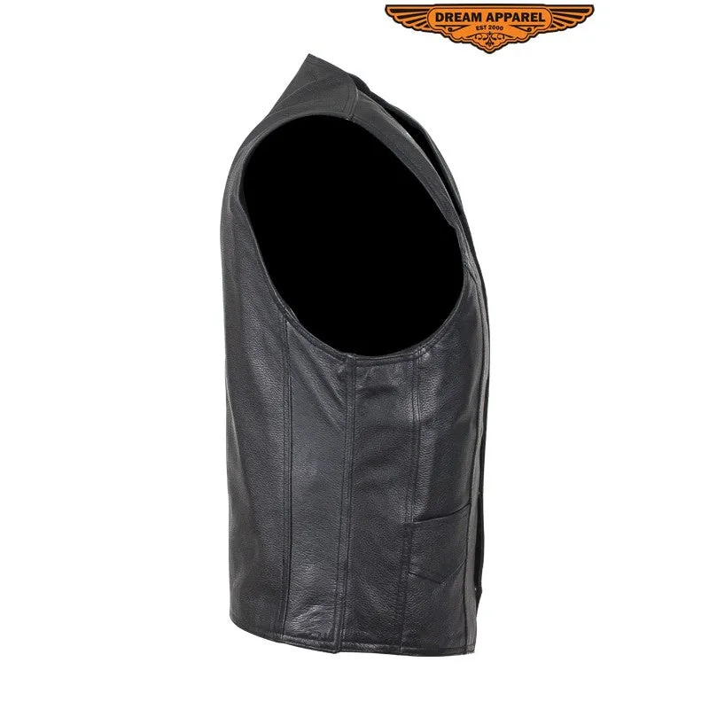 Mens Plain Biker Black Leather Vest