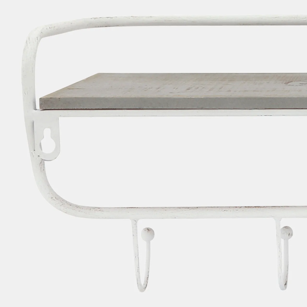 Metal/wood 20" 5 Hook Wall Shelf, White/gray