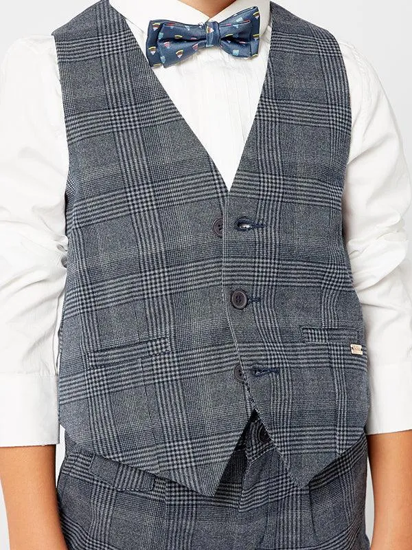 One Friday Navy Blue Checks Waist Coat